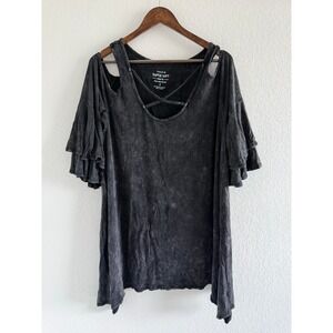 Torrid Gothic Cold Shoulder Top Size 2 Black Mineral Wash Sleeve Whimsygoth